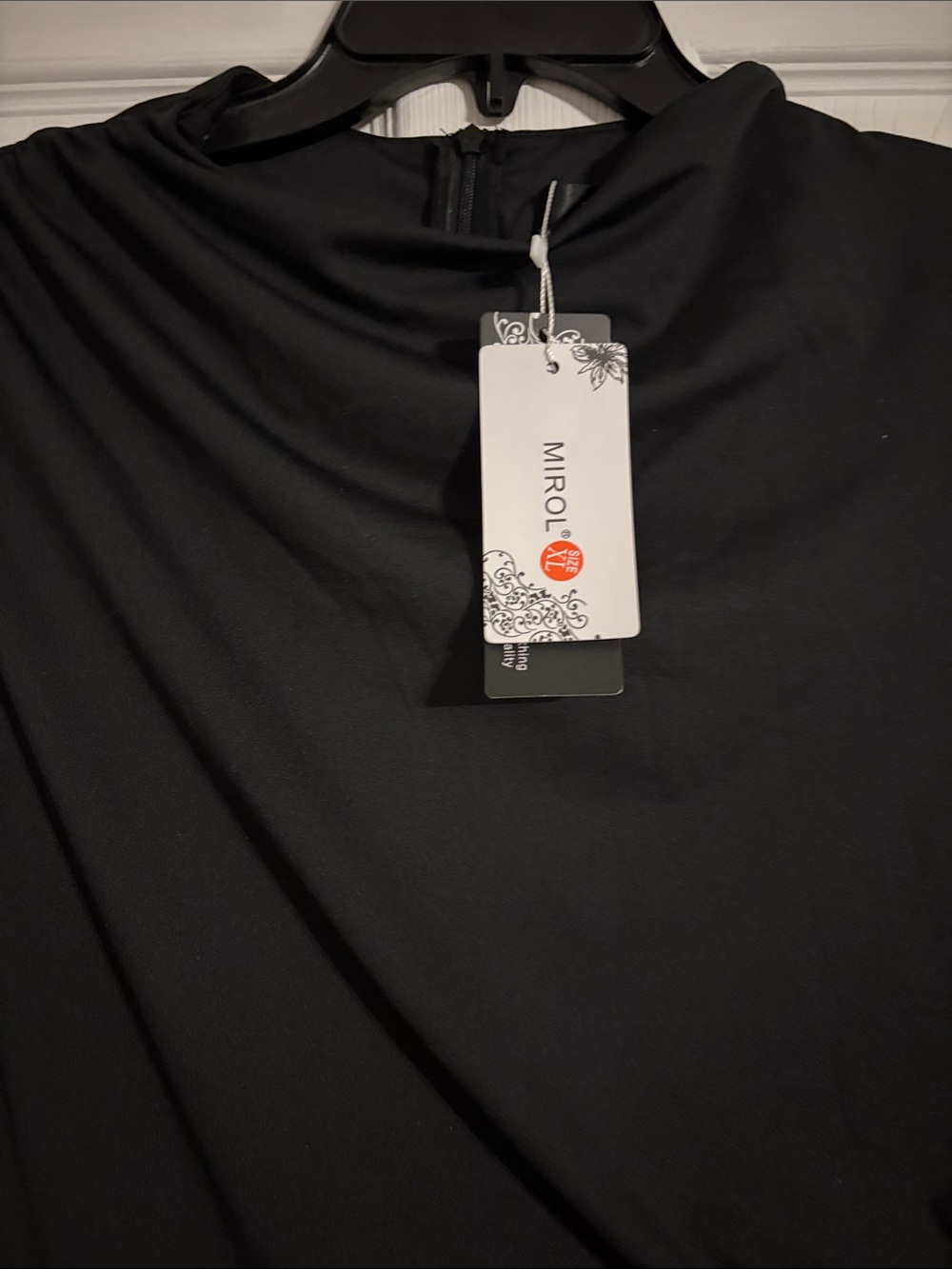 MIROL Black Maxi Dress with Classic Neckline